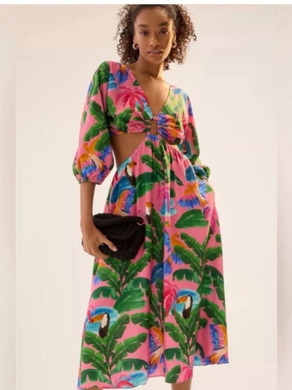 FARM Rio Pink Tropical Cutout Midi Dress